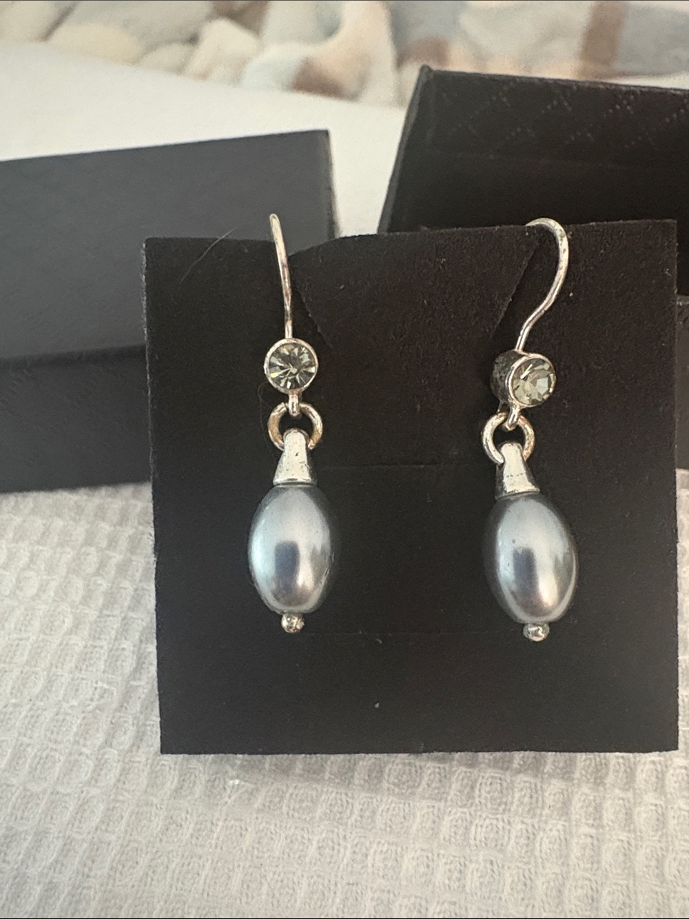 Sterling Silver Tahitian Pearl Drop Earrings with Crystal Accent